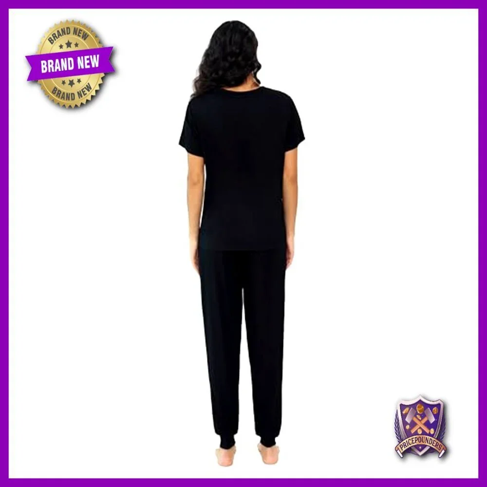 XXL Bamboo Viscose Pajama Set Short Sleeve Jogger Pants Cooling Sleepwear